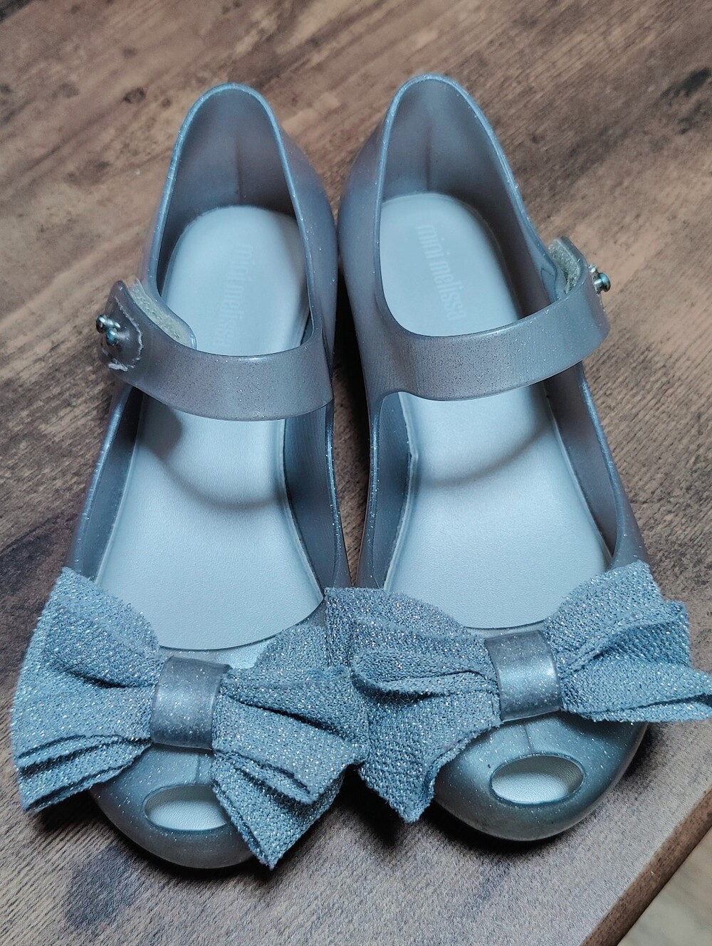 Mini Melissa Silver Glitter Bow Mary Jane Flats